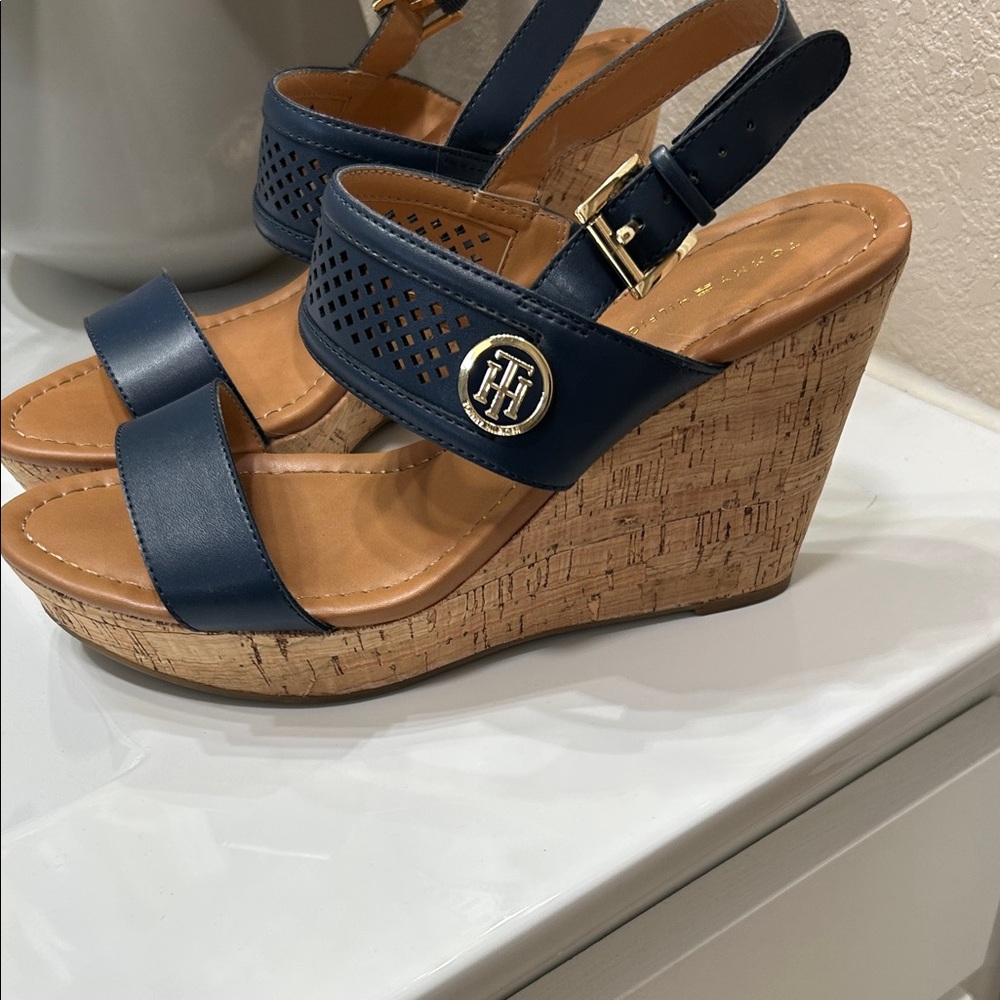 Tommy Hilfiger Navy Wedge Sandals - Picture 4 of 6